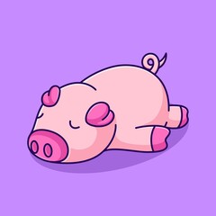 cute pig sleeping vector illustration. lazy and lying pig cartoon
