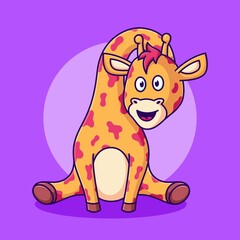 cute giraffe sitting vector illustration. cartoon giraffe twisting neck