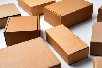 Lot of cardboard boxes on white background