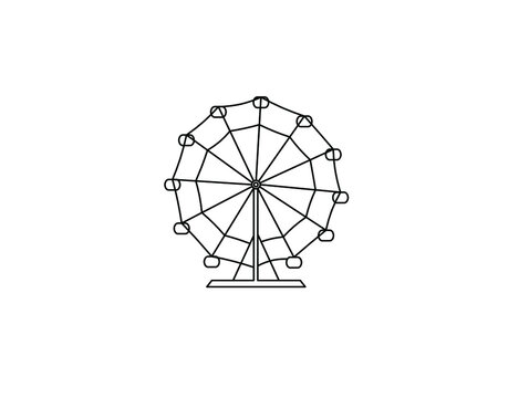 Vector isolated ferris wheel colorless black and white contour line drawing. Big ferris wheel icon, logotype, symbol, emblem