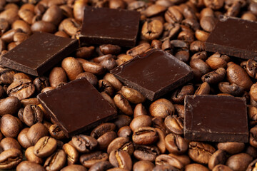 roasted coffee beans with black chocolate