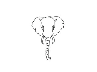 Vector isolated elephant head one line single line black and white drawing