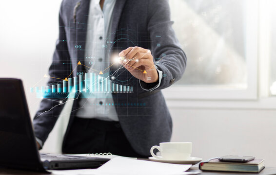 Businessman draw graph growth and analizing data development investment financial,Business planning concept and space background