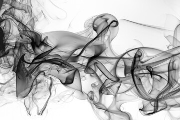 Toxic smoke movement isolated on white background, abstract black ink water