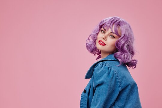 pretty woman denim clothing fashion posing cap pink glasses studio model unaltered
