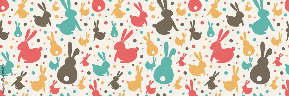 Wall mural Easter composition with colourful bunnies. Seamless pattern. Banner. Vector