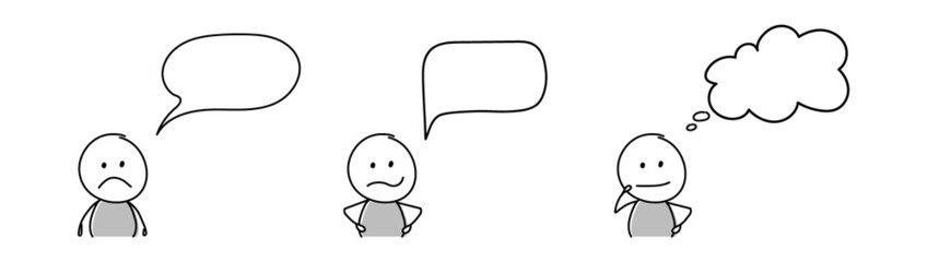 Collection of blank speech bubbles with unhappy stickman. Vector