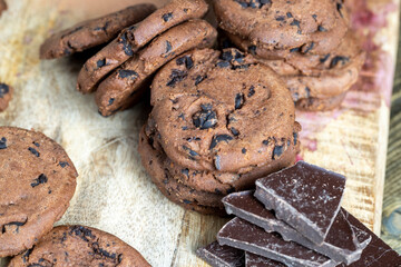 sweet crispy dessert of chocolate cookies with chocolate