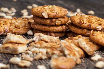 wheat-oatmeal cookies with peanuts, closeup