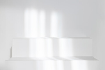 Abstract stand in white studio background for product presentation. Empty room and podium with...