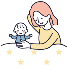赤ちゃんをあやす母親　シンプル　イラスト