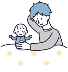 赤ちゃんをあやす父親　シンプル　イラスト