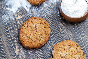 wheat-oatmeal cookies with peanuts, closeup