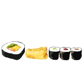 手描き水彩の太巻・細巻・おいなりイラスト長方形フレーム・下