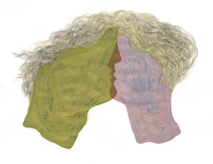 Fotobehang watercolor painting. kiss . abstract man and woman. illustration.   © Anna Ismagilova