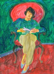 Poster Im Rahmen watercolor painting. woman with book. illustration.   © Anna Ismagilova