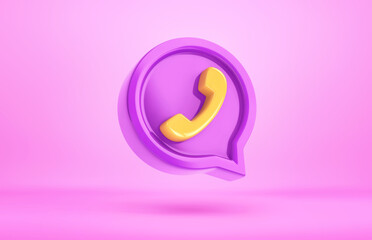 Speech bubble with phone icon on purple background