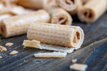 wheat waffles twisted during dessert preparation