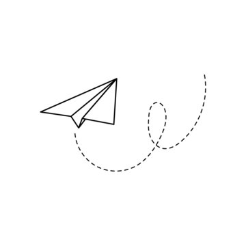 Paper airplane vector icon. Doodle outline style paper airplane. Simple origami aircraft element. Drawing doodle vector illustration.