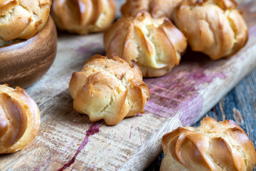 wheat pastry made of custard dough is baked with small cookies