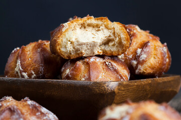 small cakes with custard dough and milk filling