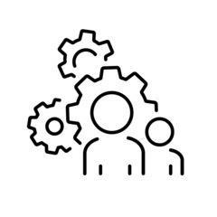 Leaders group for process management icon, optimization operation, fix strategy industry, transmission gear wheel, thin line simple web symbol on white background, editable stroke vector illustration