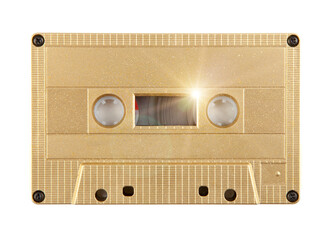 A golden cassette tape  on the white background