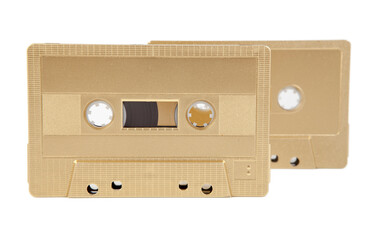 Obraz premium A golden cassette tape on the white background