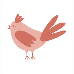 Decorative singing bird. Stylized bird, folk art. Cartoon vector flat style illustration. Isolated on white background
