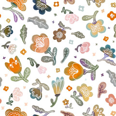 Seamless vector pattern of cute orange watercolor flowers. Children's hand-drawn illustration.