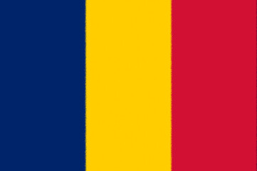 Fototapeta premium Chad flag. CL national banner. Chad patriotism symbol. State banner of capital of N'Djamena . Nation independence CHL. Flag with splatter strokes effect. 2D Image