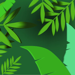 Fototapeta premium Elegant green leaf background. Collection of banana and galangal leaves on an elegant background