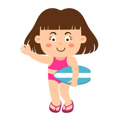 Obraz premium surfer girl with surfboard vector illustration
