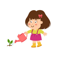 cute little kid girl watering flower