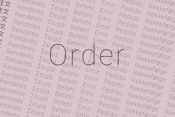 Word Order in languages of world. Logo Order on Dull amaranth pink color - obrazy, fototapety, plakaty