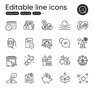 Set of Business outline icons. Contains icons as Text message, Chemical formula and Currency exchange elements. Stars, Download app, Elastic material web signs. Alcohol addiction. Vector
