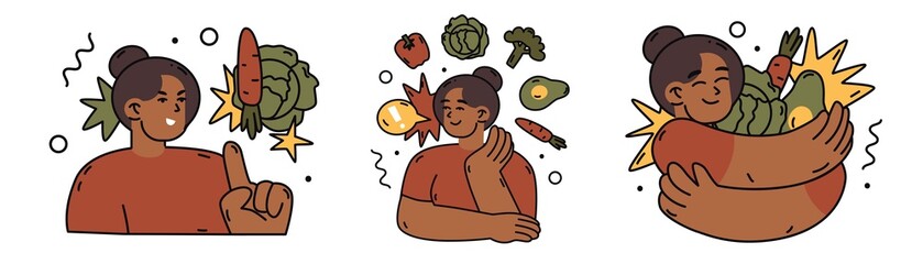 Fast-food or healthy food concept. Choosing the Right Nutrition. Vegetables vs burger and sugar water. Refusal of sweet and junk food. Flat style in vector illustration. Isolated element.