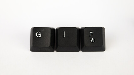 Gif text created with keyboard keys, isolated on white background, computer terminology