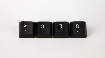 Word text created with keyboard keys, isolated on white background, literature terminology