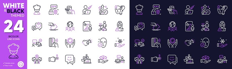 Employee hand, Cooking chef and Court judge line icons for website, printing. Collection of Health skin, Freezing, Nurse icons. Smile face, Global business, Sharing economy web elements. Vector