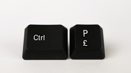 Ctrl p shortcut text created with keyboard keys, isolated on white background, computer terminology