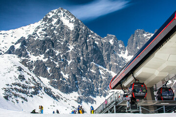 Top station of gondola lift in resort Tatranska Lomnica in High Tatras mountains at Slovakia
