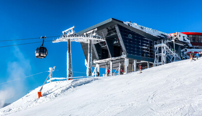 Top station of ropeways in resort Jasna in Low Tatras mountains, Slovakia