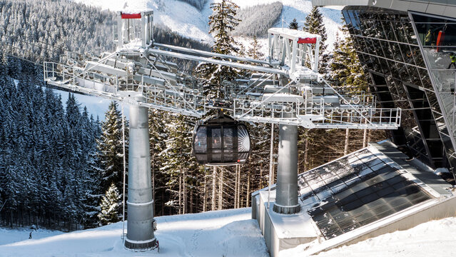 Gondola lift Funitel in resort Jasna in Low Tatras mountains, Slovakia