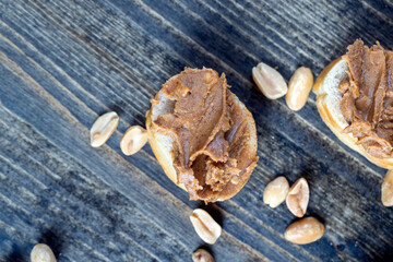 nut food on a cutting wooden board in the kitchen