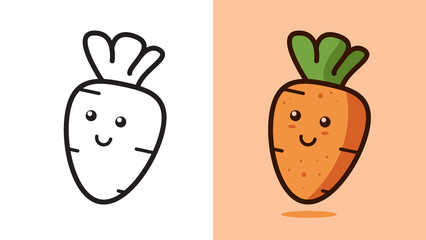 Illustration vector graphic cartoon character of cute carrot in kawaii doodle style. Suitable for coloring book.