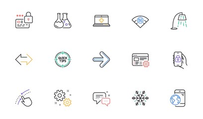 Employees messenger, Chemistry lab and 5g wifi line icons for website, printing. Collection of Locked app, Lock, Sync icons. Medical help, Web settings, Air conditioning web elements. Vector