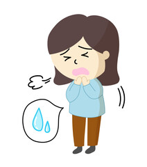 くしゃみで尿もれを心配する若い女性