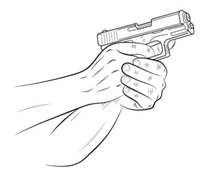 Hand holding gun shooting. vector illustration