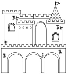 Medieval castles doodle outline for colouring